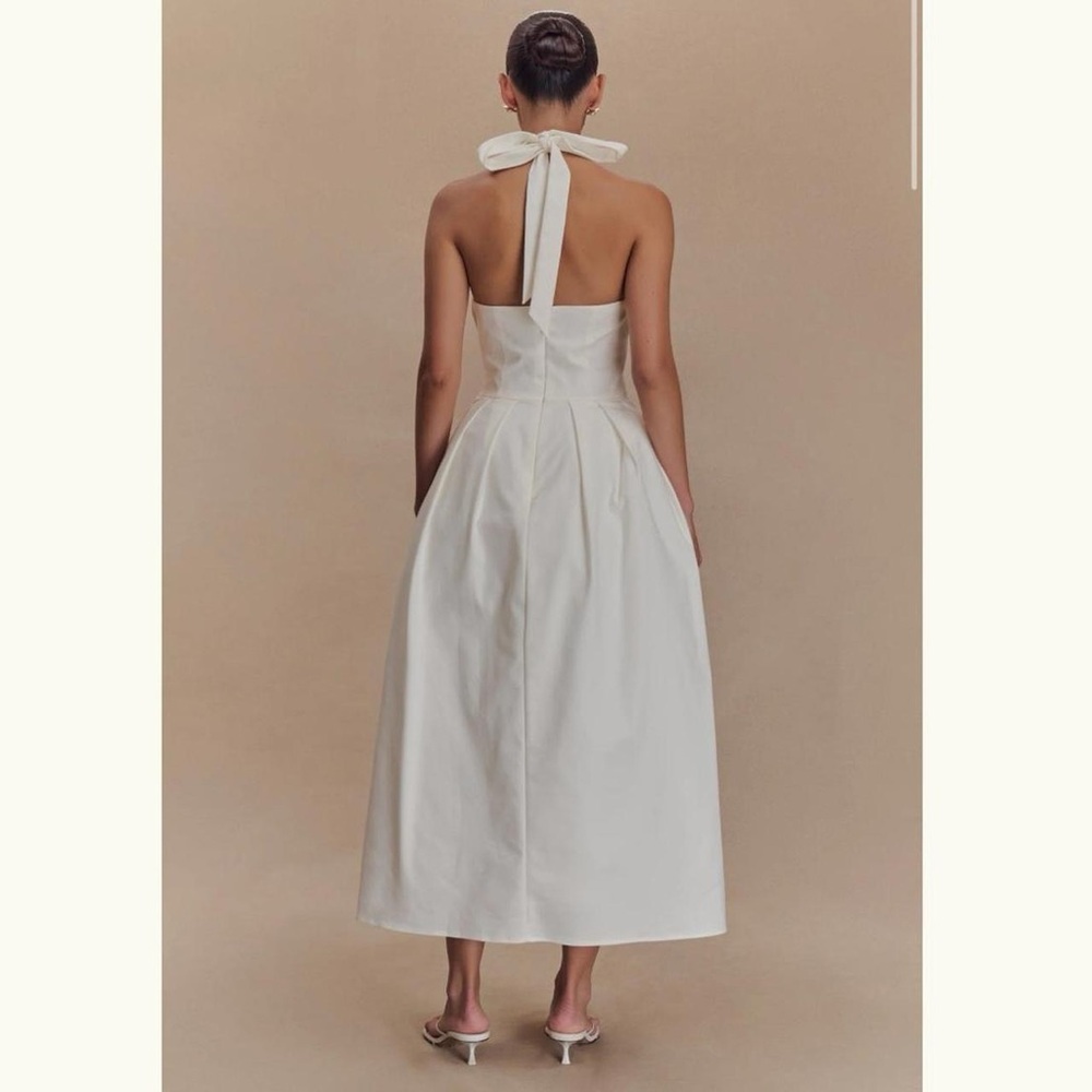 Meshki White Pleated Halter Midi Dress - Picture 3 of 9